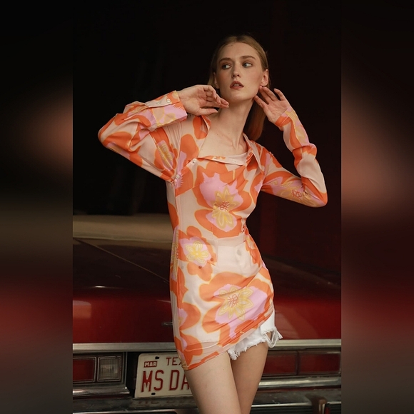 NWTO Quanta du Soleil Jacqueline Shirt Dress Sheer Pattern Asymmetrical - Small - Picture 2 of 11